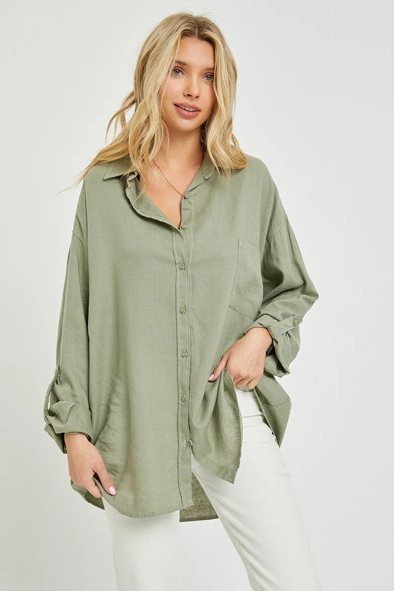 Relaxed Fit Button Down Linen Top