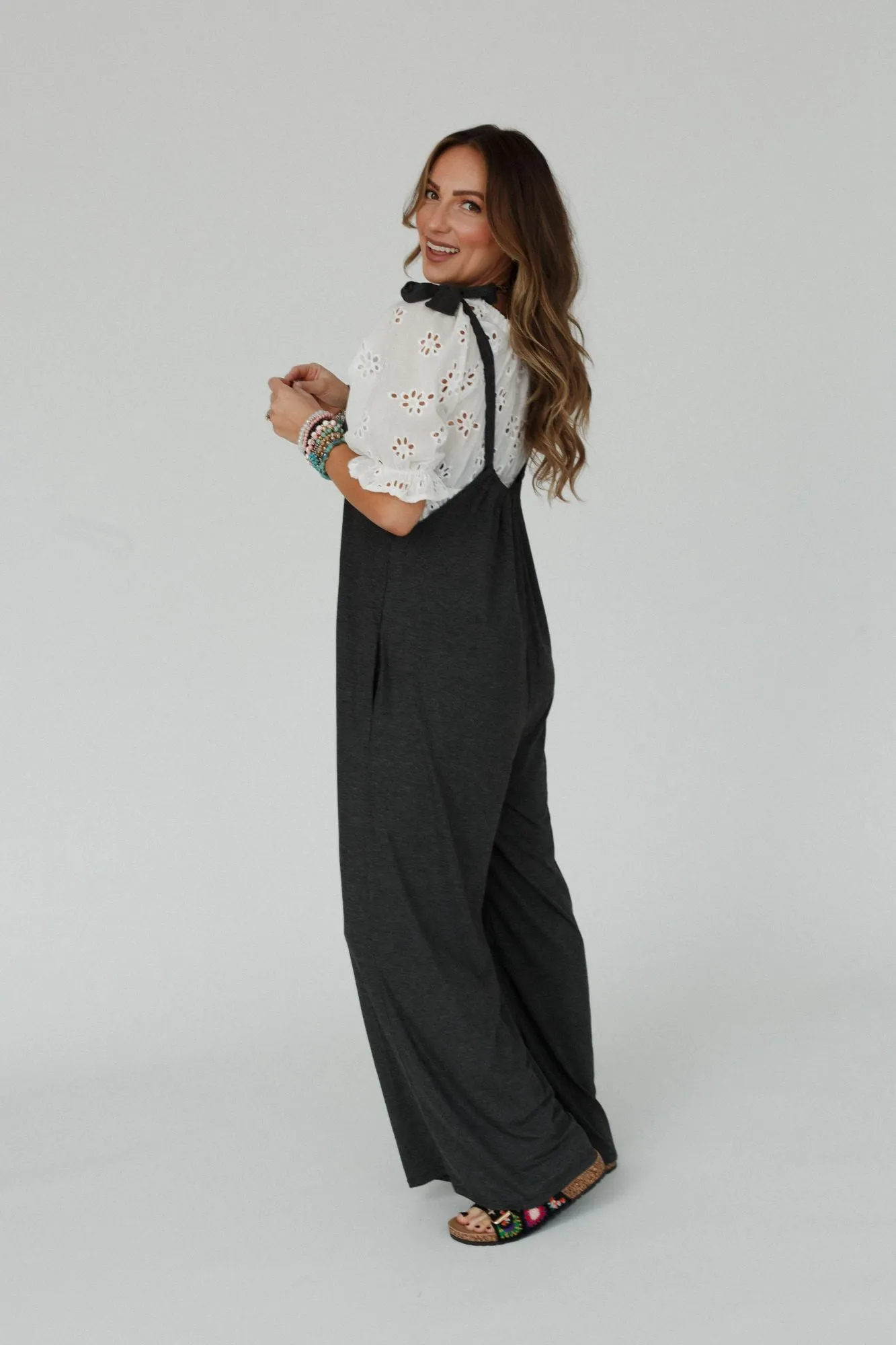 The Nest Forever Relaxed Gathered Jumpsuit - Charcoal