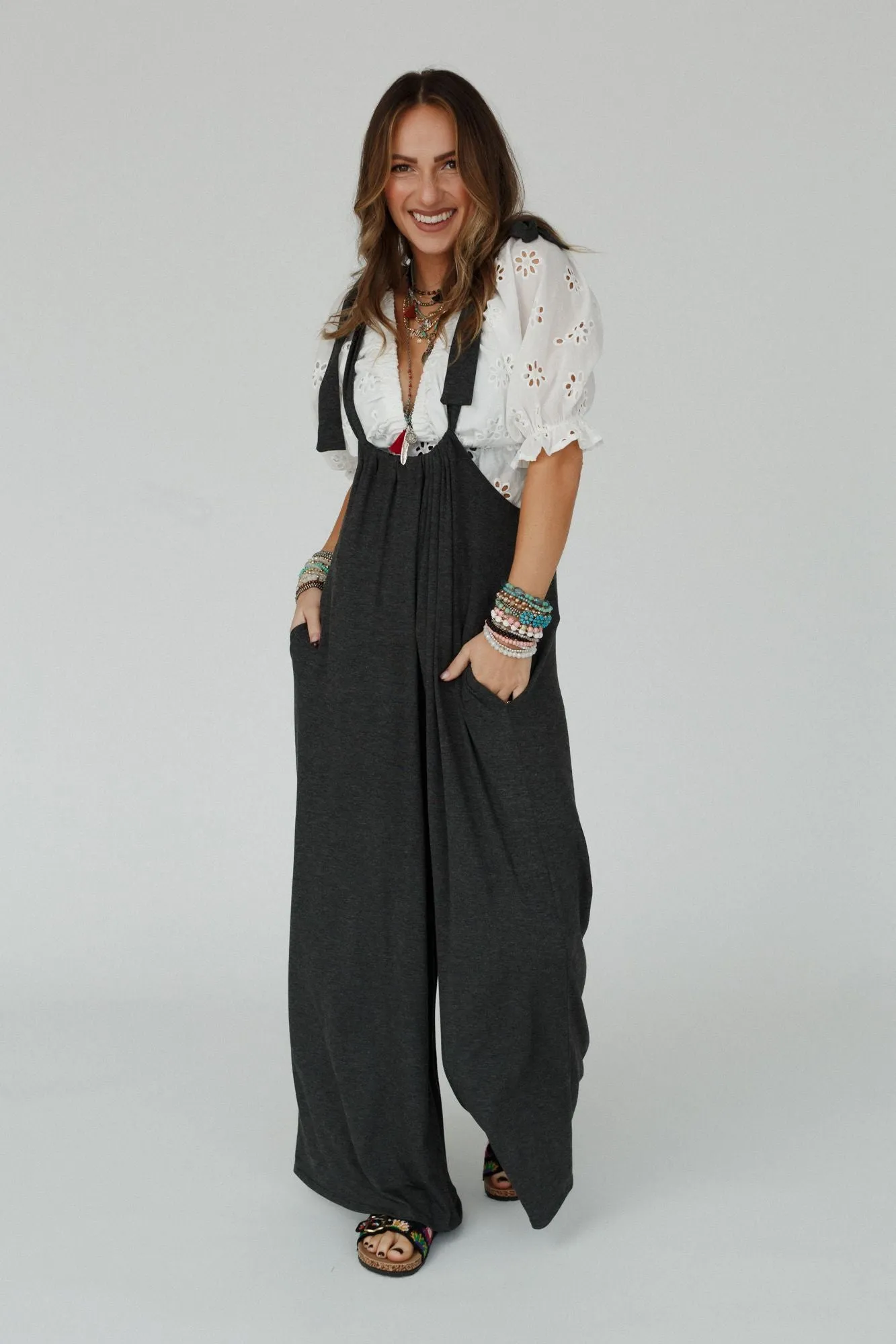 The Nest Forever Relaxed Gathered Jumpsuit - Charcoal