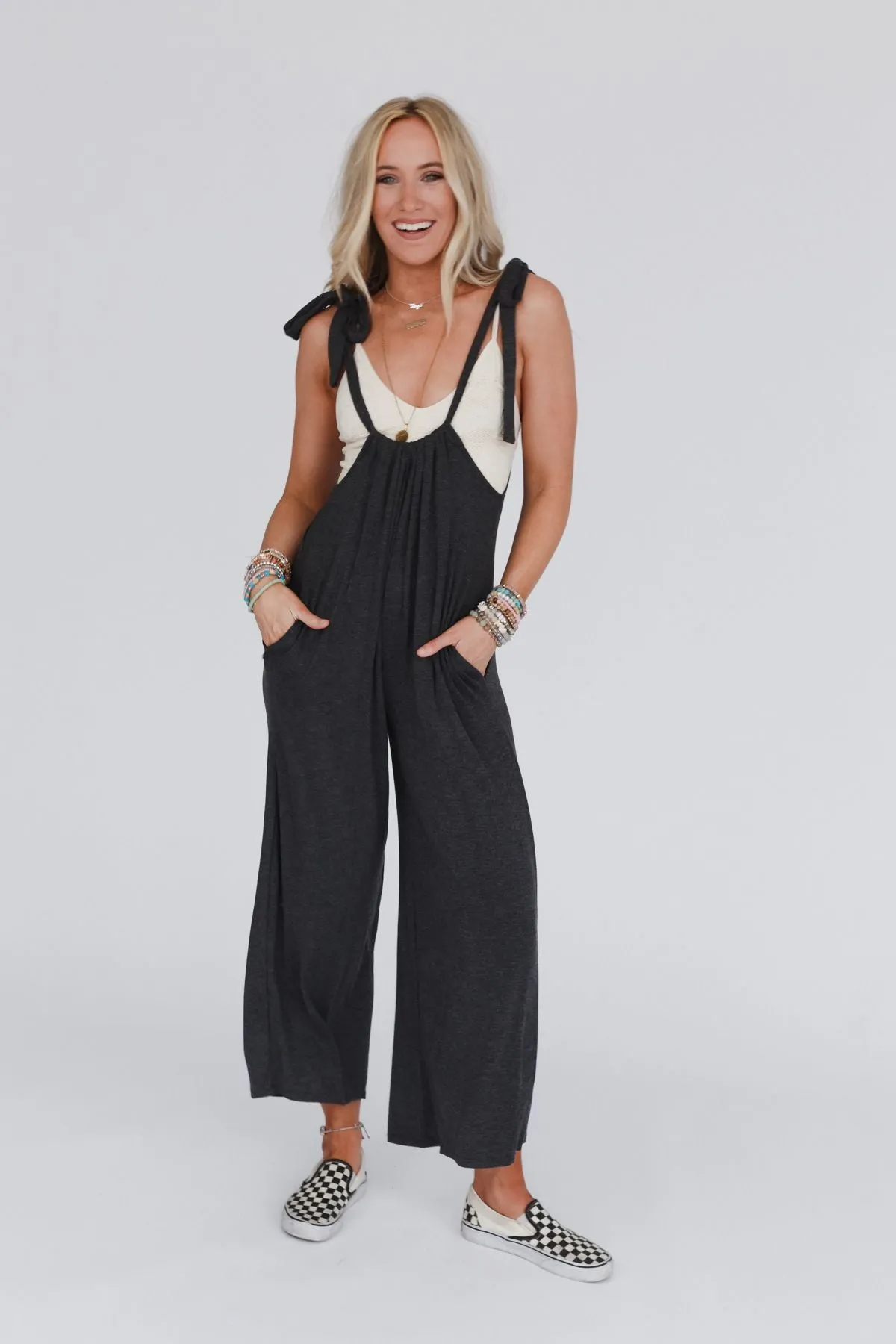 The Nest Forever Relaxed Gathered Jumpsuit - Charcoal