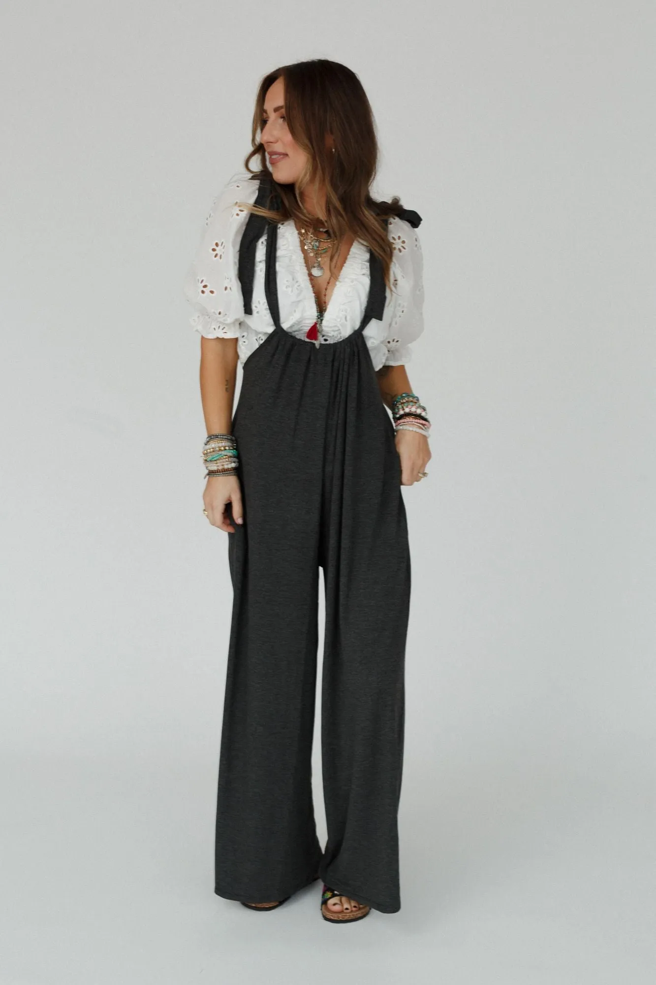 The Nest Forever Relaxed Gathered Jumpsuit - Charcoal