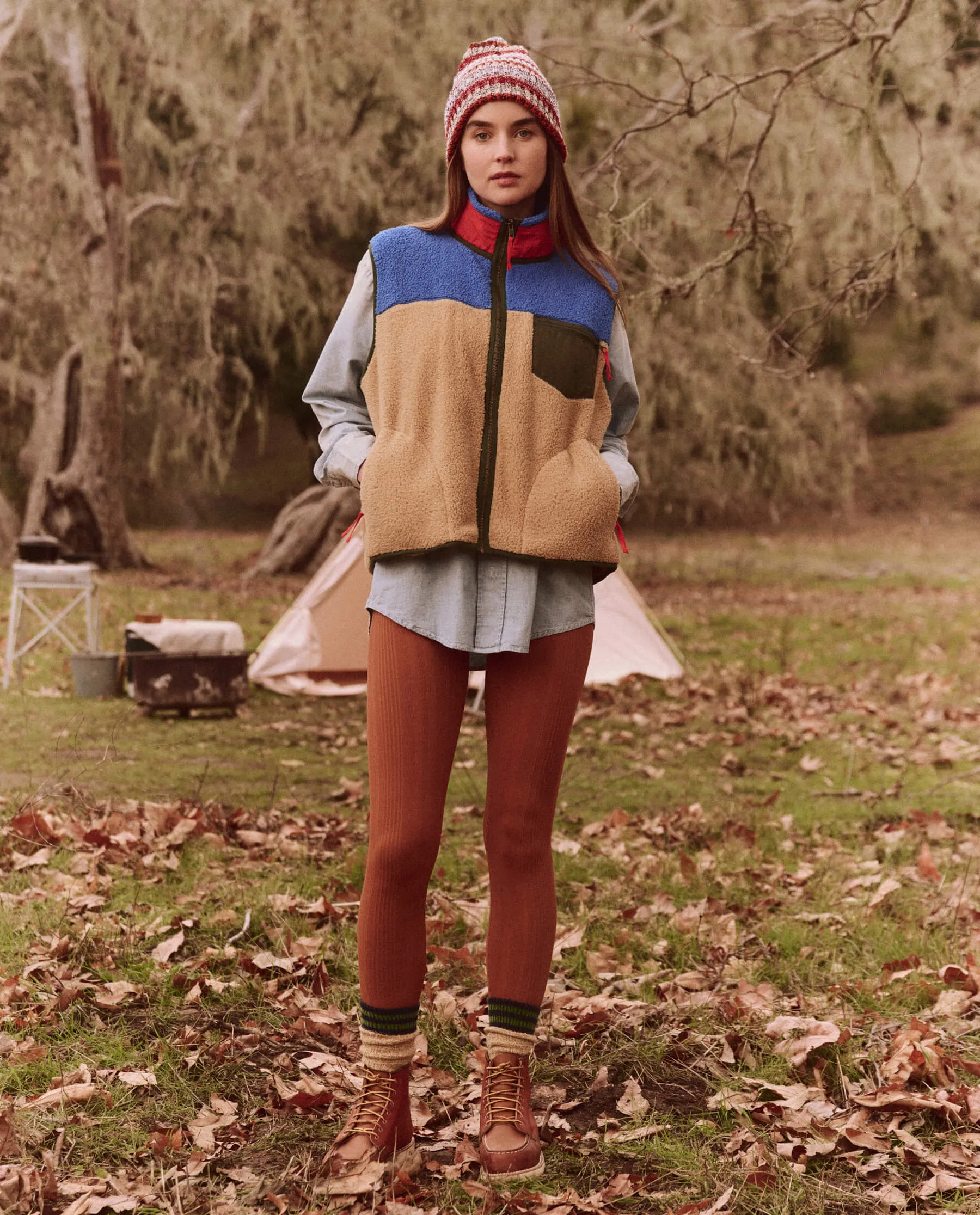 The Plush Colorblock Terrain Vest. -- Ocean Blue and Fawn