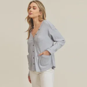 V-Neck Button Front Top (Sky Blue)