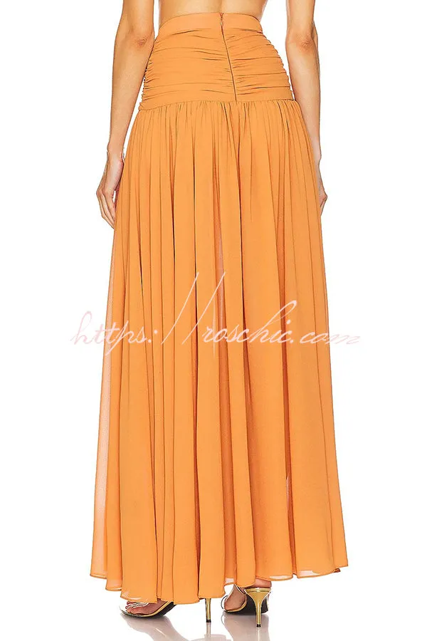 Vacation Chic Chiffon High Rise Flowy Asymmetrical Drape Maxi Skirt