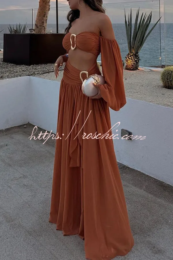 Vacation Chic Chiffon High Rise Flowy Asymmetrical Drape Maxi Skirt