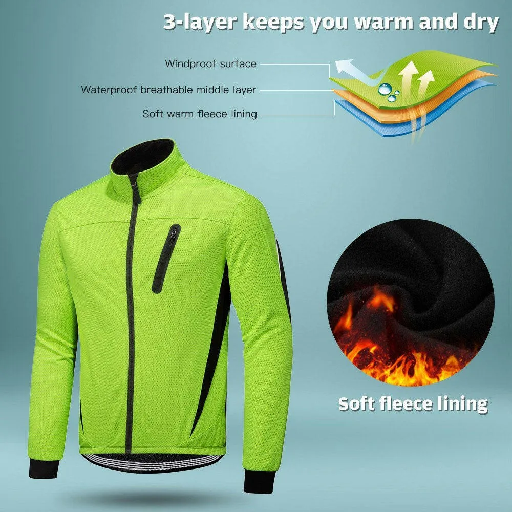 Winter Men Cycling Jacket Waterproof Windproof Thermal Fleece Jacket Coat Bicycle   Running Riding Jacket