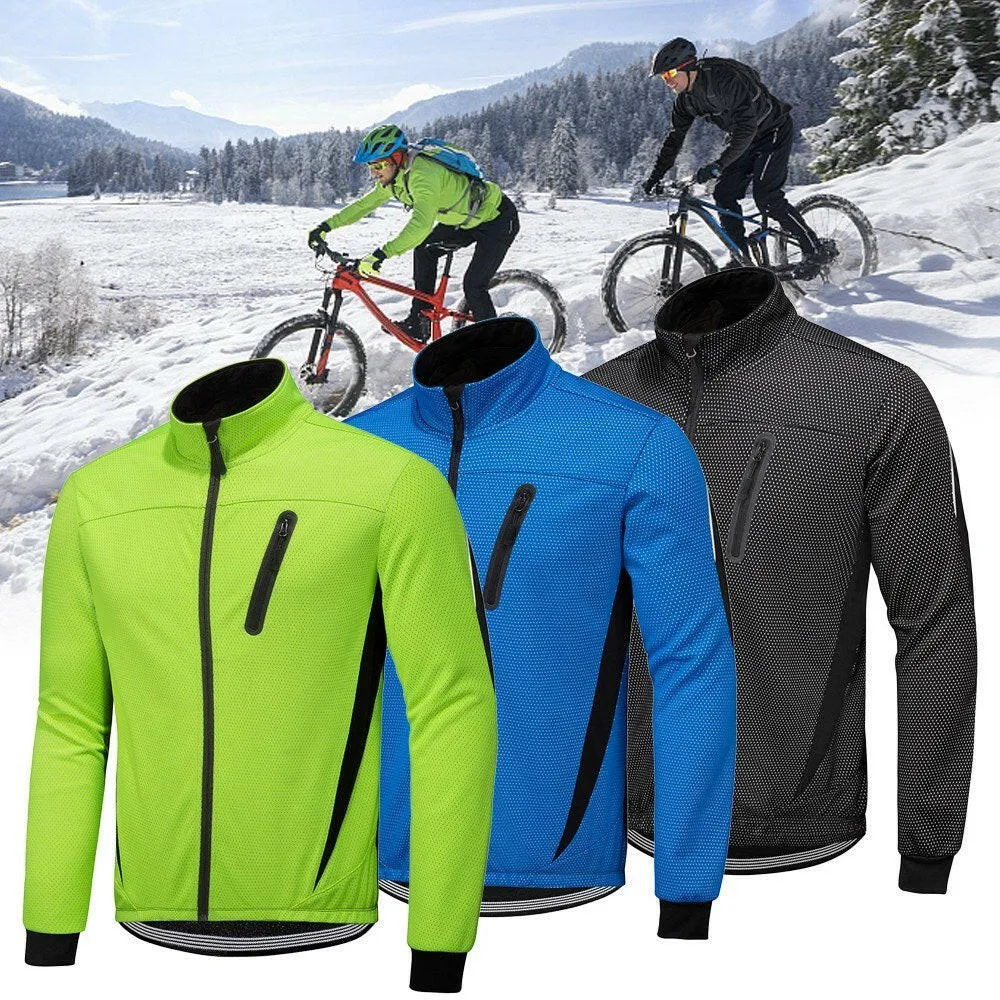 Winter Men Cycling Jacket Waterproof Windproof Thermal Fleece Jacket Coat Bicycle   Running Riding Jacket