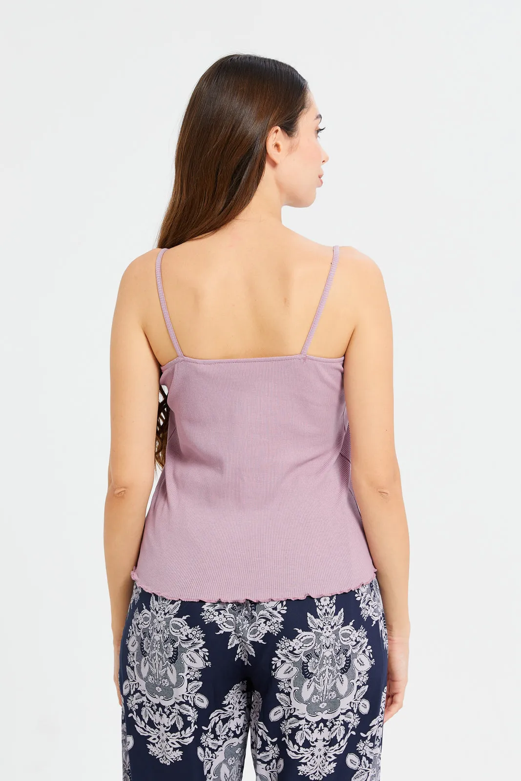 Women Mauve Strappy Lace Vest