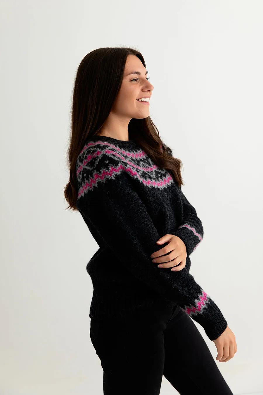 Womens Chunky Finnieston Yoke Fair Isle Jumper - Charcoal