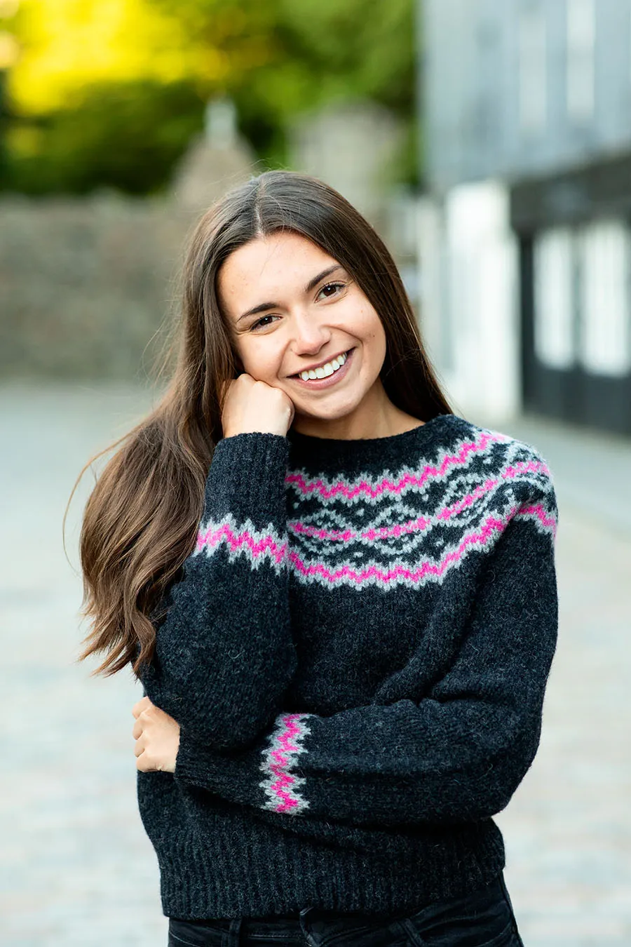 Womens Chunky Finnieston Yoke Fair Isle Jumper - Charcoal