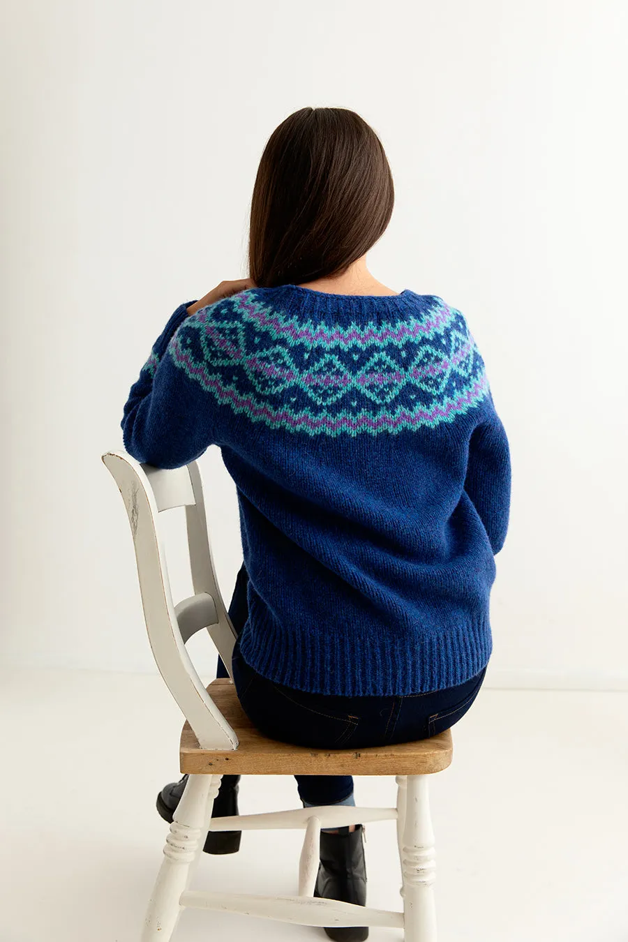 Womens Chunky Finnieston Yoke Fair Isle Jumper - Royal Blue