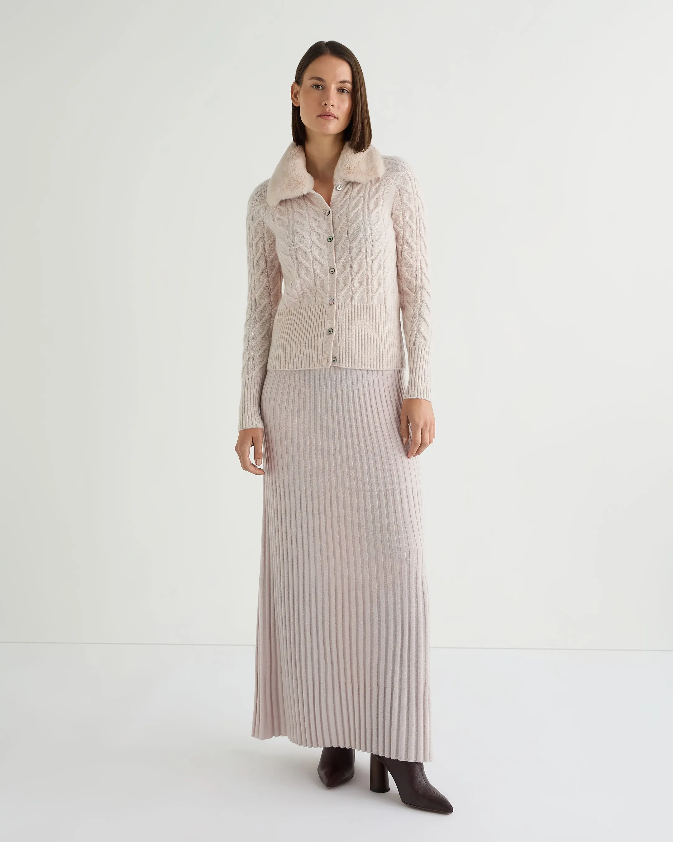 Women's Maxi Rib Cashmere Skirt Frost White